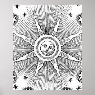 Pôster Sol Estrelas Antigo Céu Noturno Zodíaco Medieval