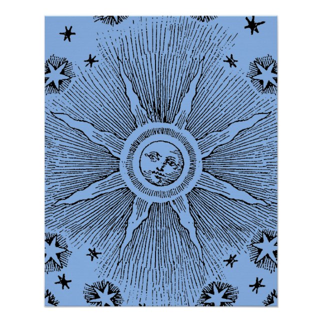 Pôster Sol Estrelas Antigo Céu Noturno Zodíaco Medieval (Frente)