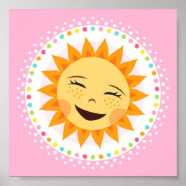 Poster Sol feliz com arte de parede de borda de bolinhas