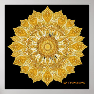 Poster Sol Floral Mandala Dourado Luxuoso