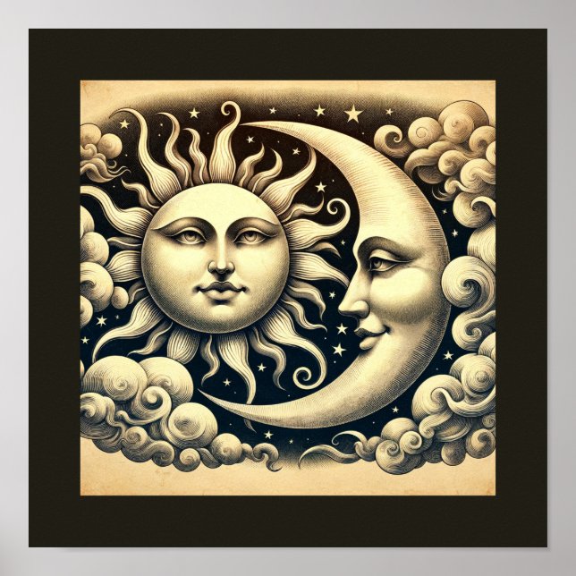 Poster Sol & Lua Celestiais Vintage (Frente)