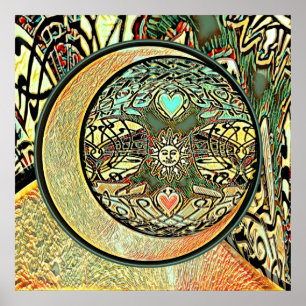 Poster Sol, Lua, Yin Yang, Árvore da Vida