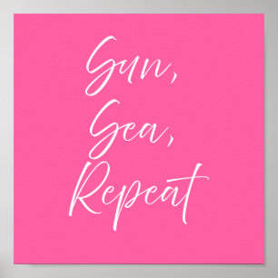 Poster Sol Mar Repetir Cartaz Rosa   Preppy Costeiro