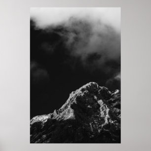 Poster Sol negro e branco iluminado montanha