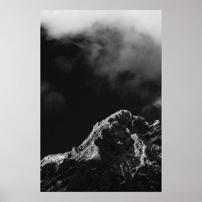 Poster Sol negro e branco iluminado montanha (Frente)