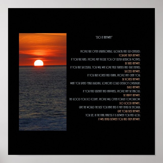 Pôster Sol Poente "Faça Mesmo Assim" (Frente)
