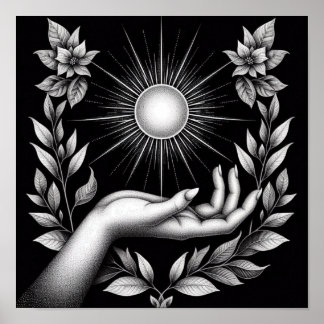 Poster Sol Radiante com Toque Botânico e Feminino
