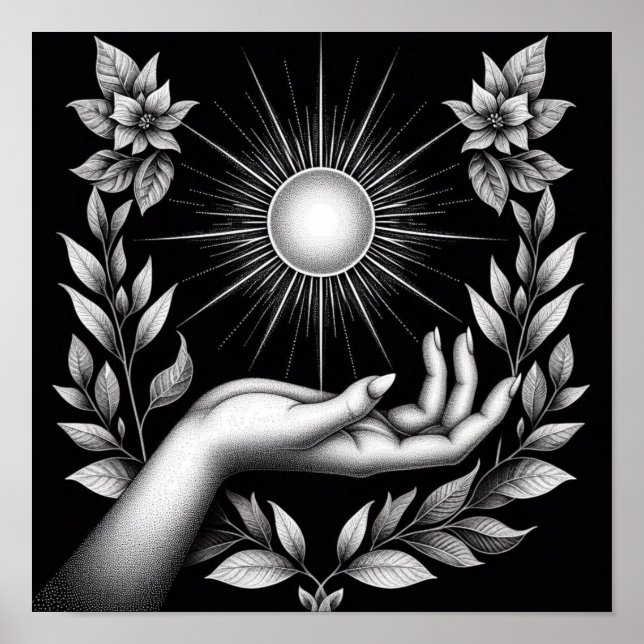 Poster Sol Radiante com Toque Botânico e Feminino (Frente)