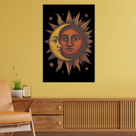 Poster Sol retrô e Lua Unisex