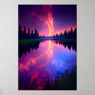 Poster Sol rosa e roxo que abraça o lago