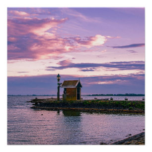 Pôster Sol rosa sobre o lago