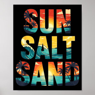 Poster Sol Sal Areia Vintage Praia Pôr do Sol Oceano