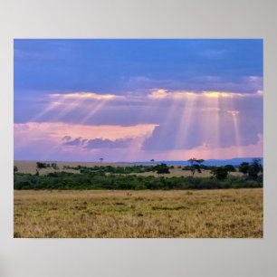 Pôster Sol se pondo no Masai Mara.
