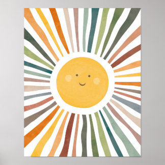 Poster Sol Sorridente com Raios Vibrantes