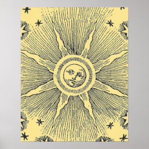 Poster Sol venenoso e estrelas céu medieval celeste draw