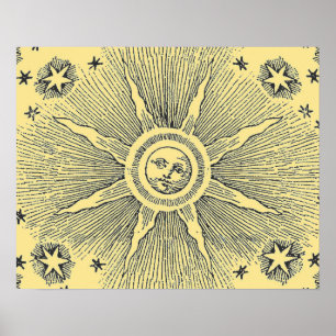 Pôster Sol venenoso e estrelas céu medieval celeste draw