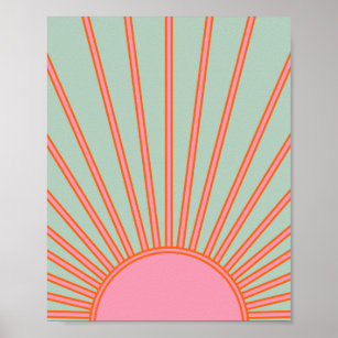 Poster Sol, Verde, Abstrato Rosa, Sol, Sol