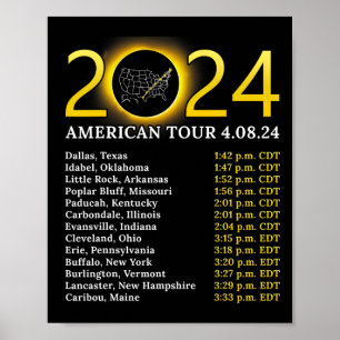Poster Solar Eclipse 2024 American Tour 2024 Totality Tot