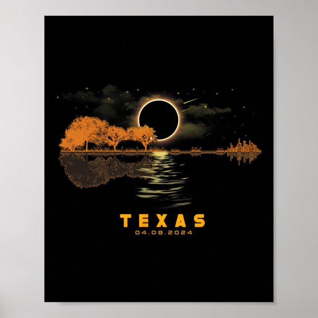 Poster Solar Eclipse 2024 Guitar 04.08.24 Totalidade Texa (Frente)