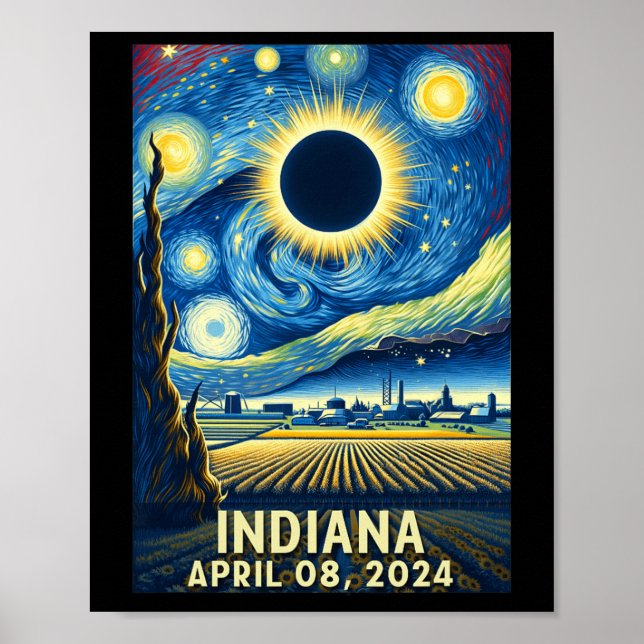 Poster Solar Eclipse 2024 Indiana Starry Night (Frente)