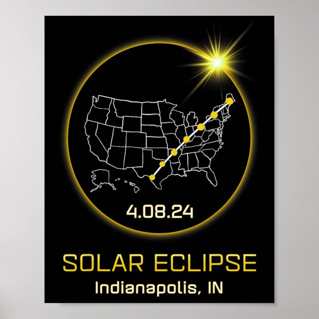 Poster Solar Eclipse 2024 Indianápolis Em Indiana Totalit (Frente)