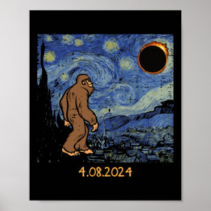 Poster Solar Eclipse Bigfoot Starry Night Sasquatch Men W