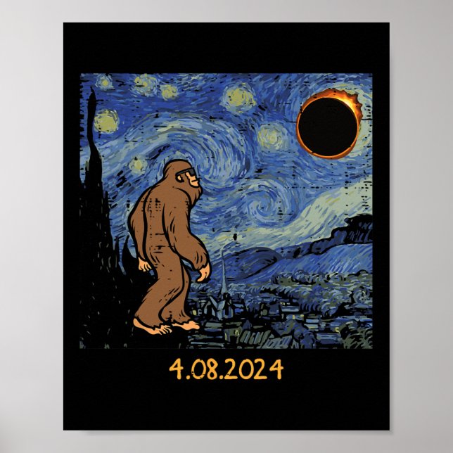 Poster Solar Eclipse Bigfoot Starry Night Sasquatch Men W (Frente)