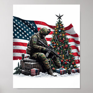 Poster Soldado Americano Bandeira Arte de Natal