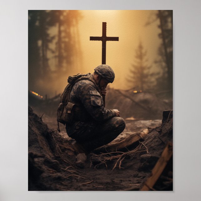 Poster Soldado de Deus segurando uma cruz de madeira (Frente)