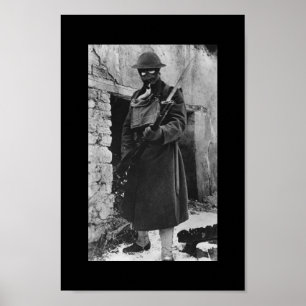 Pôster Soldado de WWI na máscara de gás