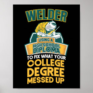 Poster Soldador Utilizando Um Diploma De Segundo grau Par