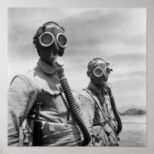 Poster Soldados Chineses Vestindo Máscaras de Gás -1944