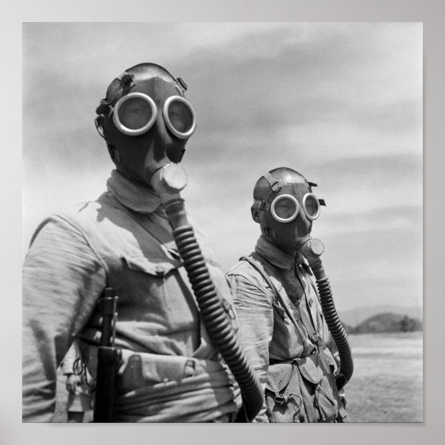 Poster Soldados Chineses Vestindo Máscaras de Gás -1944 (Frente)