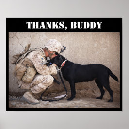 Poster Soldier in Fatigues with His Military Dog