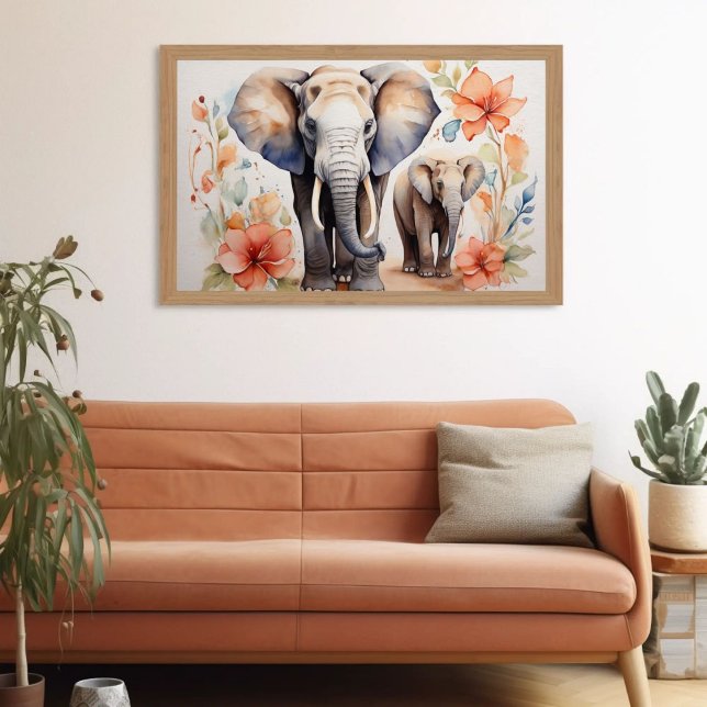 Poster Soletra-Elefante Única, Mãe e Criança, Floral (Criador carregado)