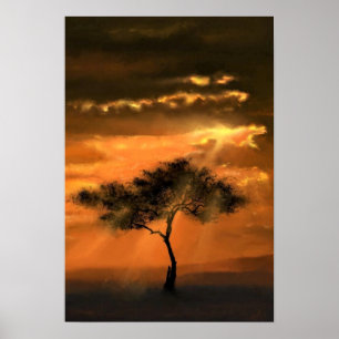 Poster Solitário Tree Sunbeams - Adicionar Imagem/Texto