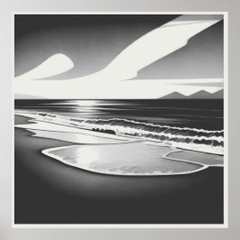 Poster Solitude do Oceano Preto e Branco