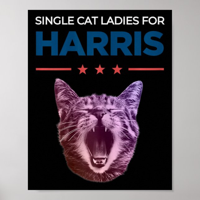 Poster Solteiro Gata Senhoras Para Harris 2024 Política (Frente)