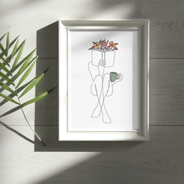 Poster Solteiro Line Art of a Bookie Girl Read (Criador carregado)