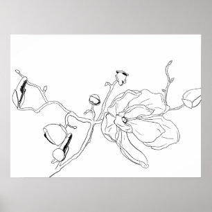 Poster Solteiro Magnolia Bloom de Contorno Minimalista