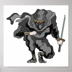 Poster Sombra à espreita na escuridão. Ninja cibernético.