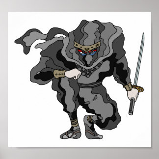 Poster Sombra à espreita na escuridão. Ninja cibernético.