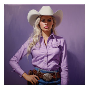 Pôster Sombras da Lavanda: Arte de Muro de Cowgirl