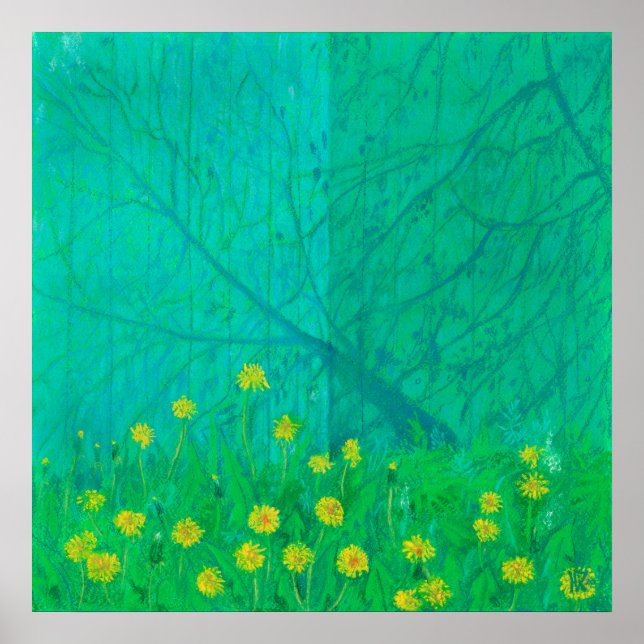 Poster Sombras e Dandeliões de Árvore, Pintura de Flores  (Frente)