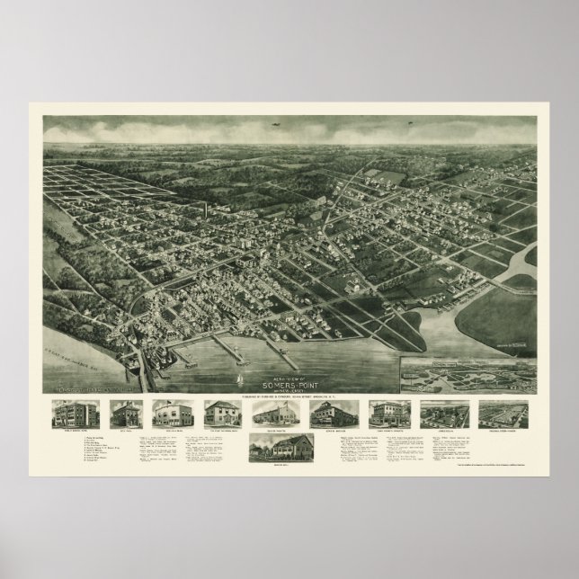 Poster Somers-Point, Mapa Panorâmico do NJ - 1925 (Frente)
