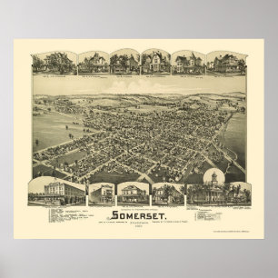 Pôster Somerset, mapa panorâmico do PA - 1900