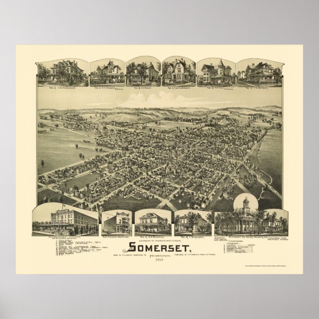 Pôster Somerset, PA Panorâmica Map - 1900 (Frente)