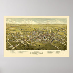 Pôster Somerville, Mapa Panorâmico do NJ - 1882