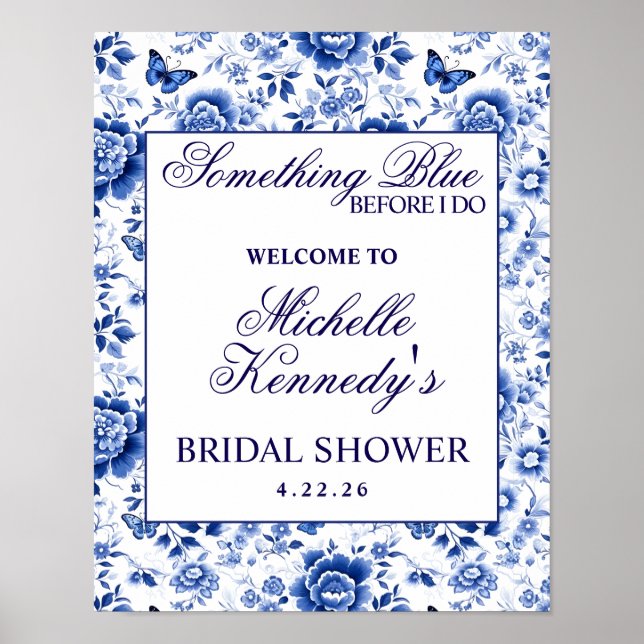 Poster Something Blue Before I Do Floral Bridal Shower  (Frente)