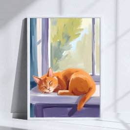 Poster Soneca de Gato | Aquarela de Gatinho Laranja Pet